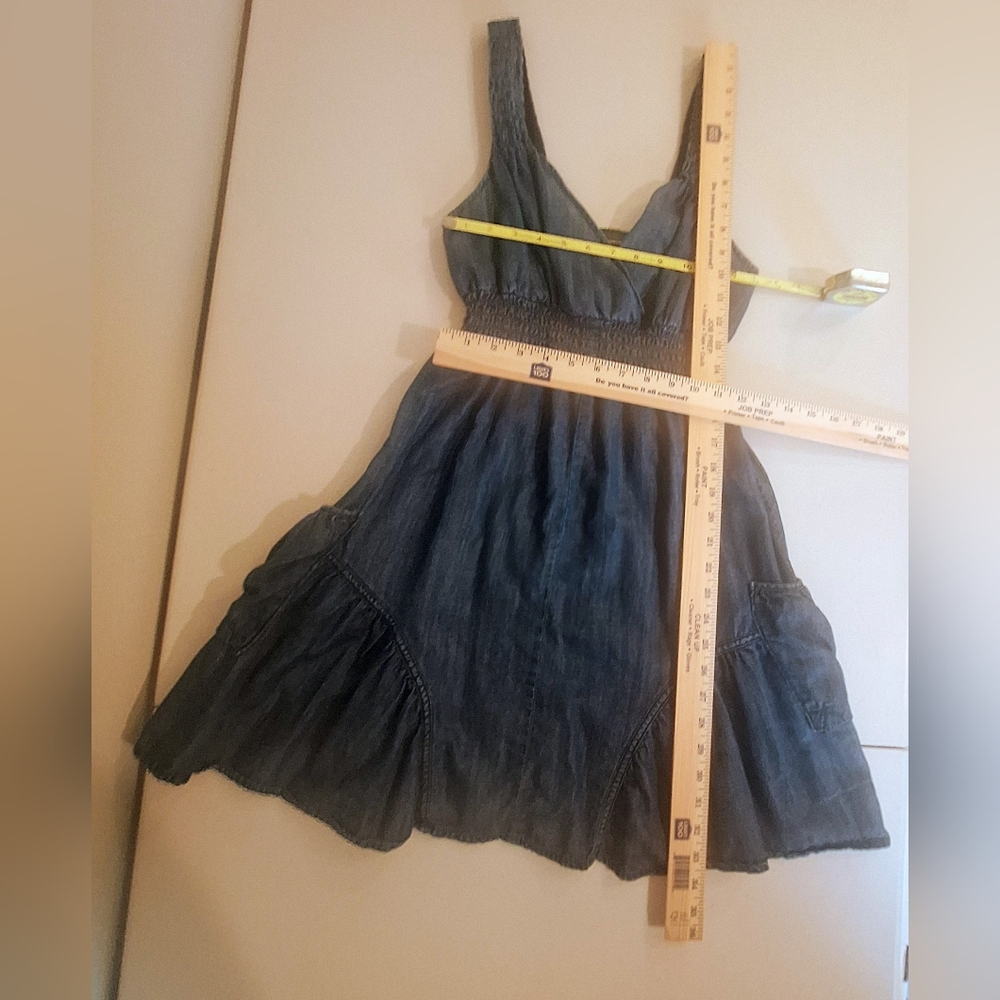 INC International Concepts Soft Chambray Denim Mini Dress Smocked Waist Size 4 - Picture 10 of 16